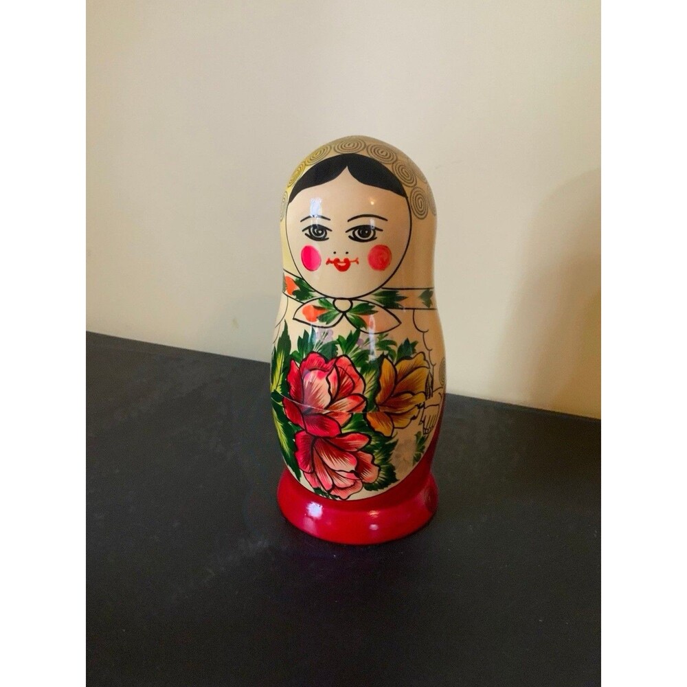 Russian Hand Painted Nesting Dolls With Floral Pattern 9.25”